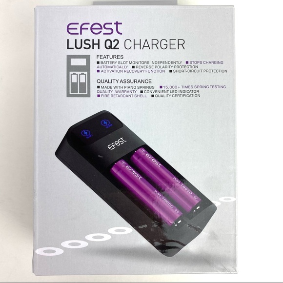 EFest Lush Q2 2 Slot Lithium Battery Charger 3.6V 3.7V 2.0A LED Indicators Black - Picture 5 of 5